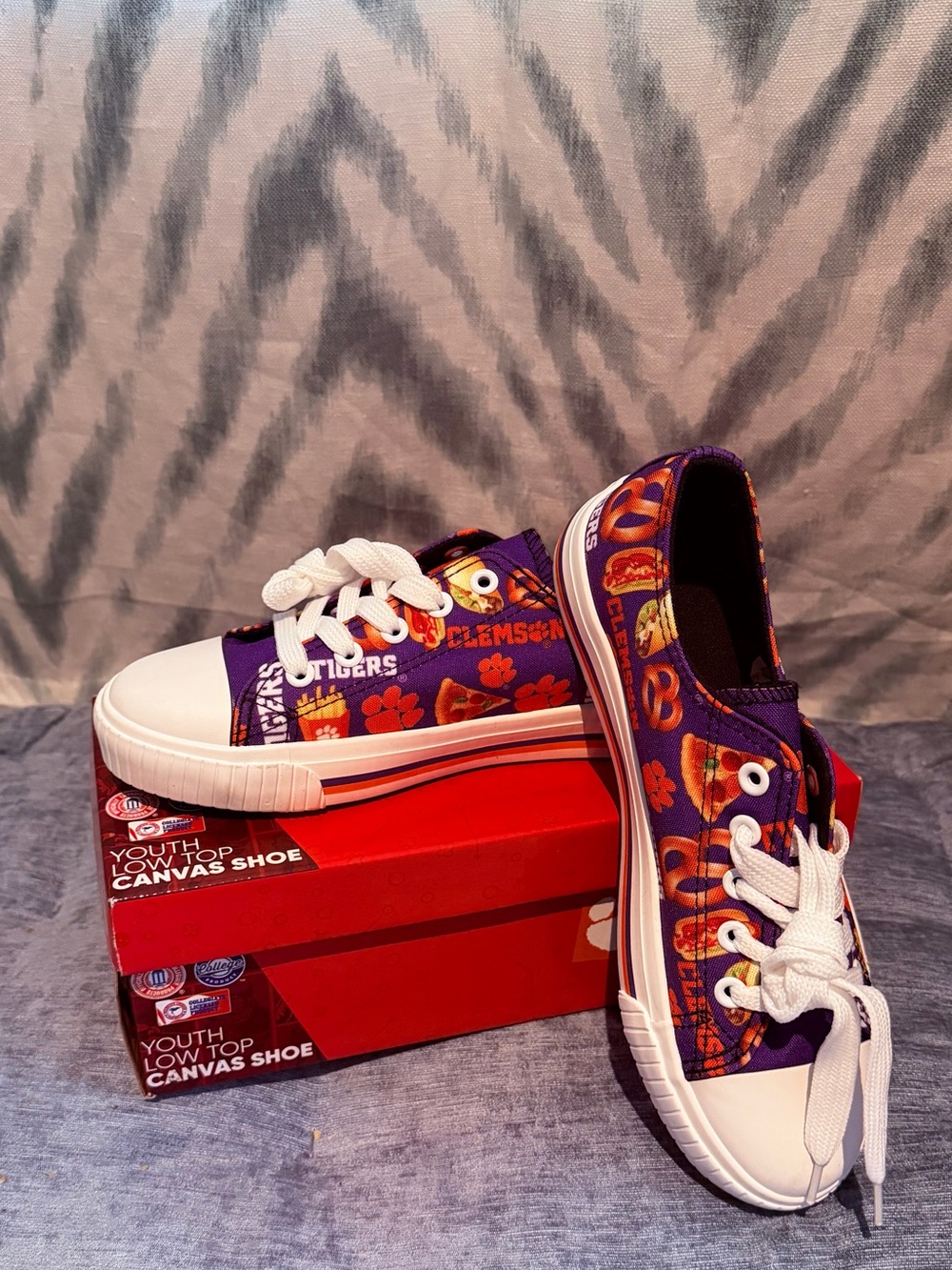 Kids' Clemson Low-Top Canvas Sneakers in Purple with Orange Accents